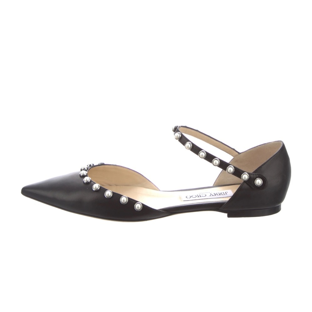 Jimmy Choo Black Studded Flats with Ankle Strap